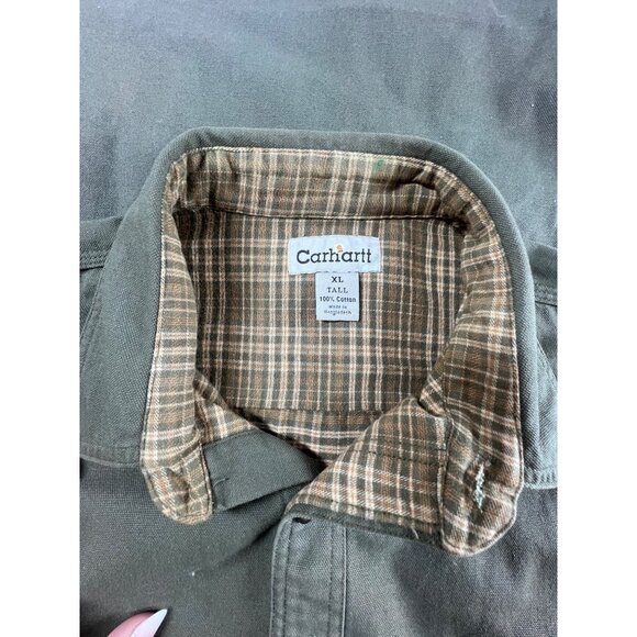 VTG Carhartt XL TALL Heavyweight Lined Button Shirt Jacket Green - Picture 2 of 6